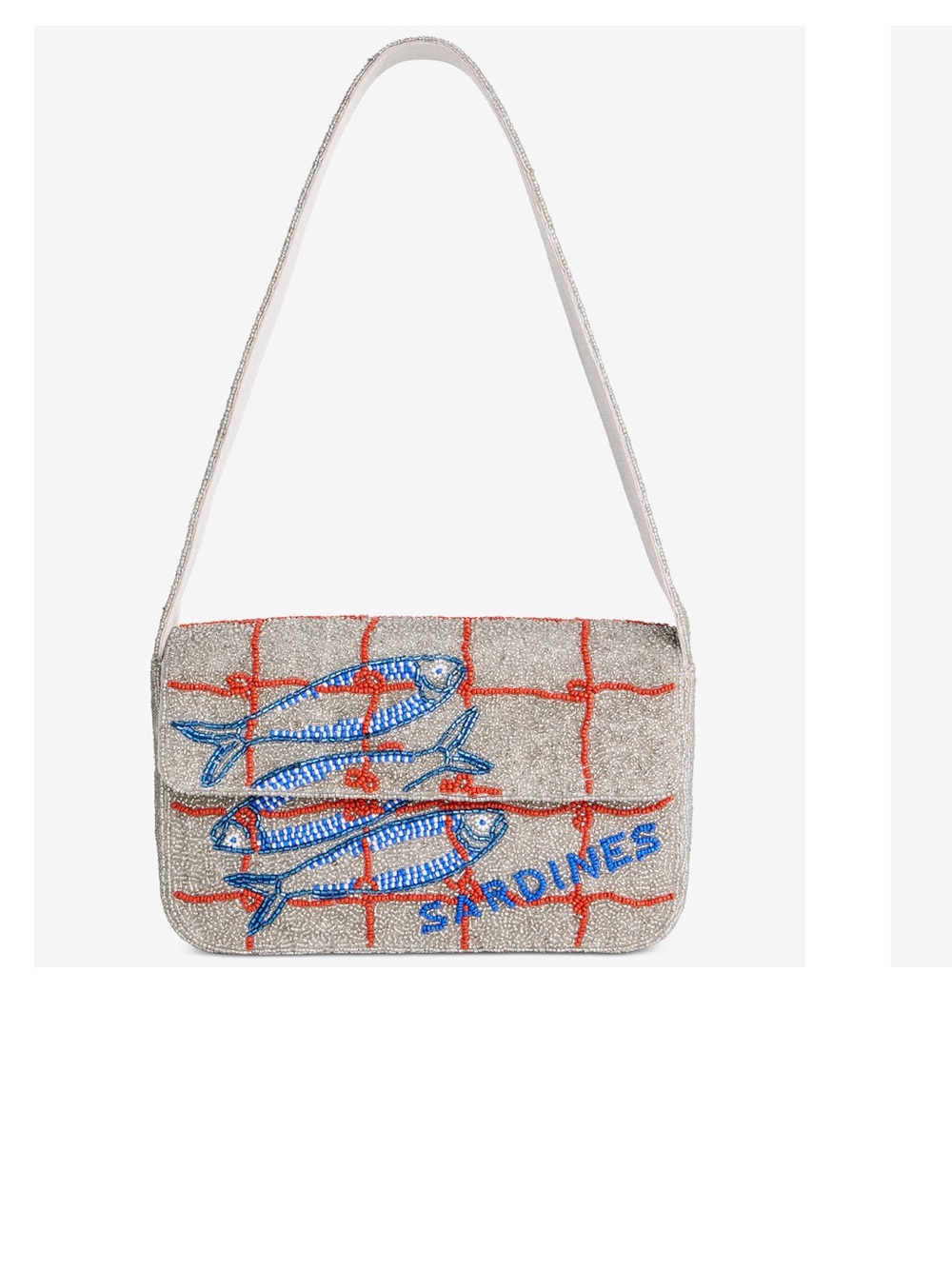 Beaded Sardines Shoulder Bag - Blue & Red